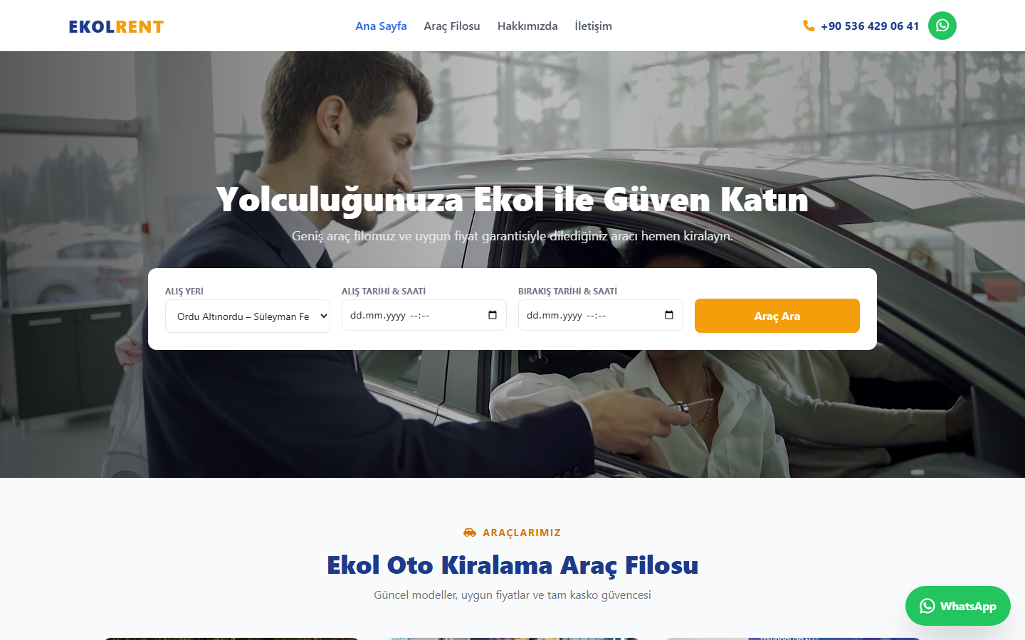 Ekol Oto Kiralama web sitesi ekranı