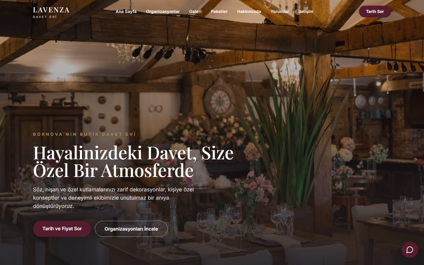 Lavenza Davet Evi web sitesi ekranı